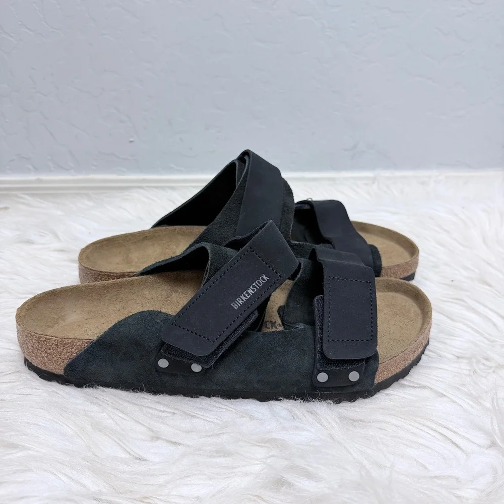 Birkenstock Uji Sandals Black Nubuck Suede Hook Loop Mens 45 12/12.5
